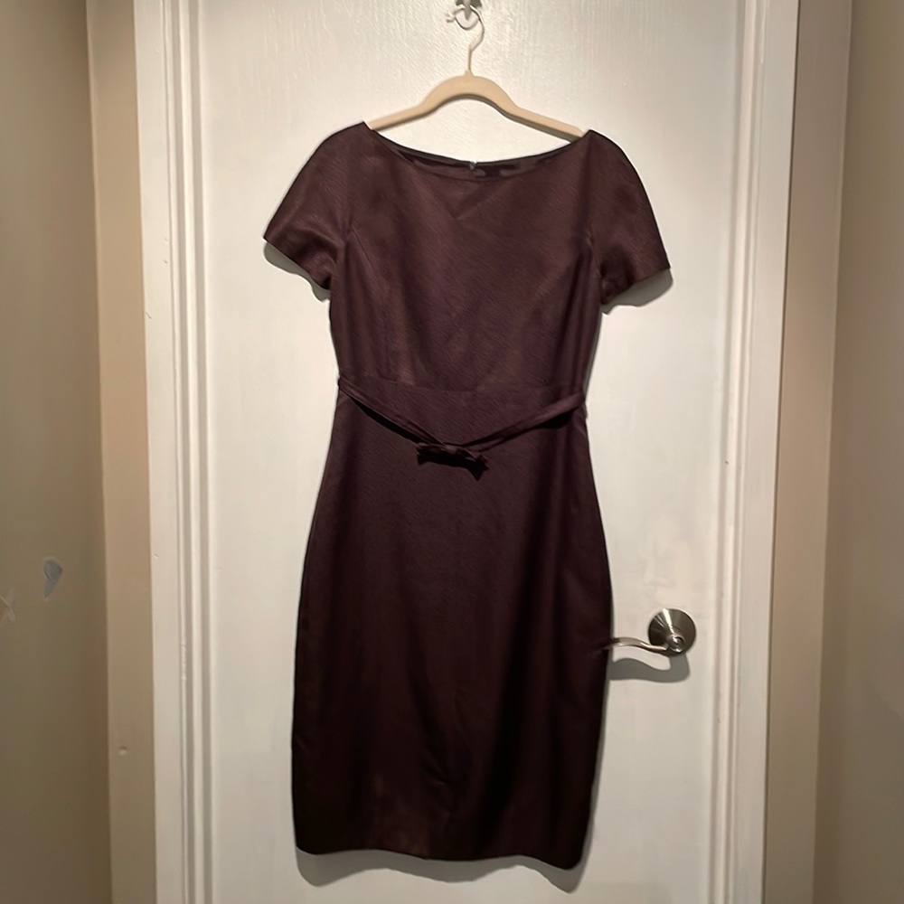 Barneys New York, dark brown, size 8 silk fitted dress
